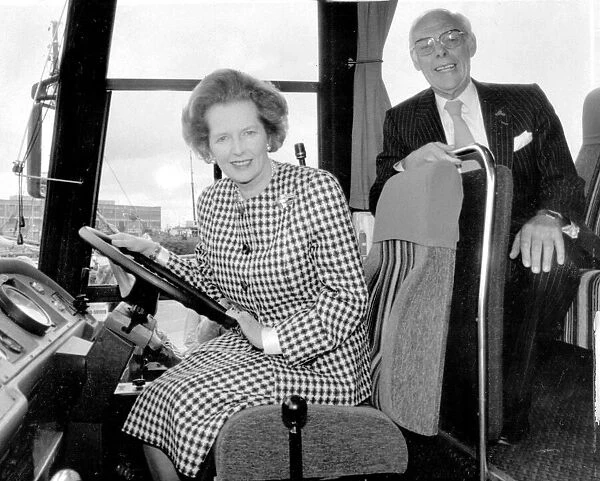 Margaret Thatcher and husband Denis on board coach during election campaign - May 1987