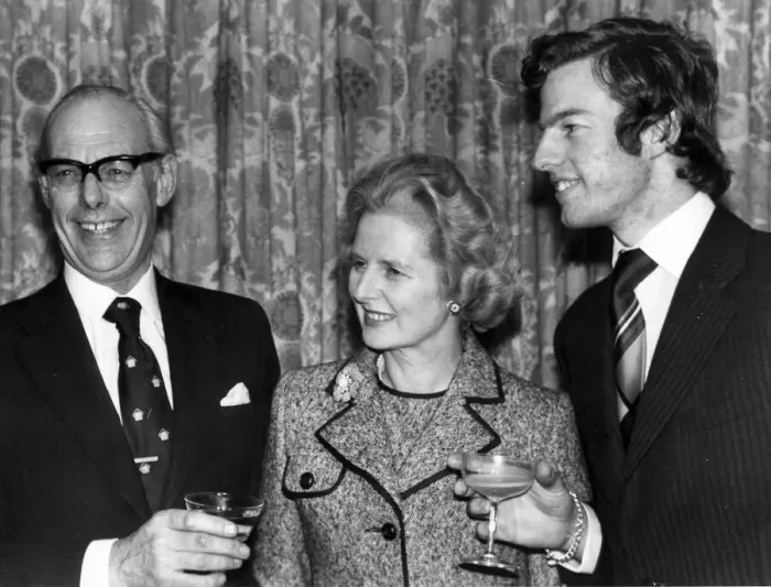 Framed Print : Margaret Thatcher with husband Denis and son Mark celebrating her election as leader of Framed Print : Margaret Thatcher with husband Denis and son Mark celebrating her election as leader of