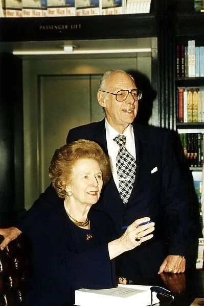 Margaret Thatcher and husband Denis Thatcher June 1995 at the Signing of her new book The