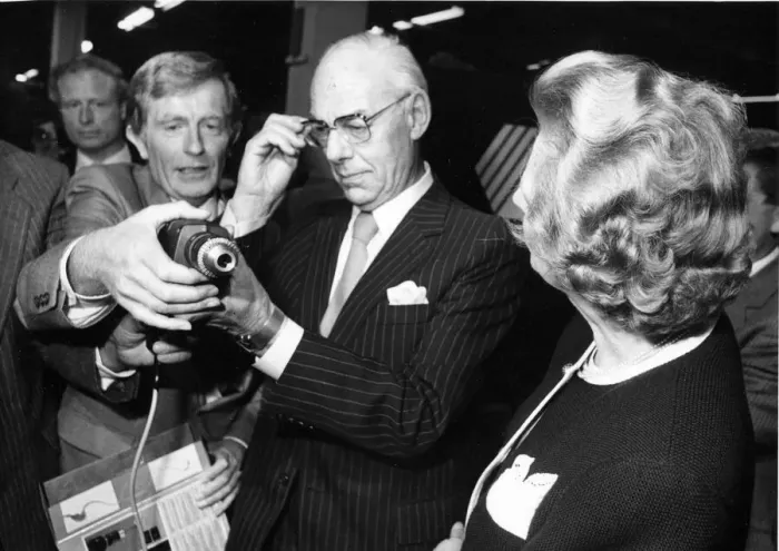 Framed Print : Margaret Thatcher with husband Dennis visits the Black and Decker Factory in Spennymore Framed Print : Margaret Thatcher with husband Dennis visits the Black and Decker Factory in Spennymore
