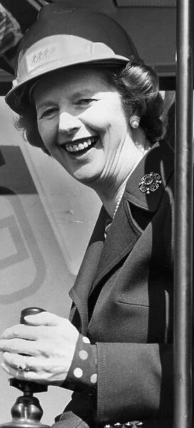 Margaret Thatcher laughing sitting in JCB digger in Docklands - April 1984