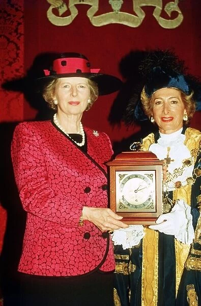Margaret Thatcher, left, receives her conferment of the Honorary Freedom of the City of