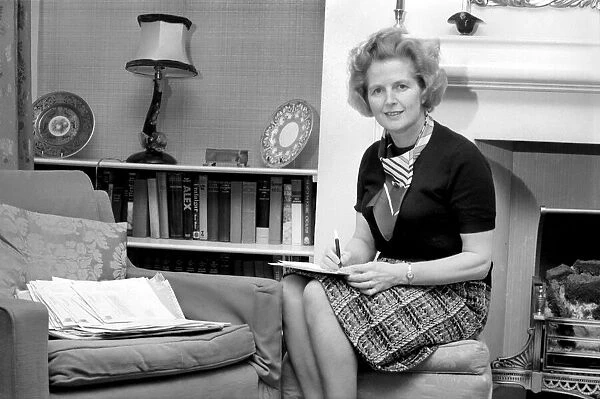 Margaret Thatcher M. P. at her Chelsea home. February 1975 75-00616-005