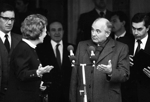 Margaret Thatcher meets President Mikhail Gorbachev at RAF base Brize Norton Dec 1987