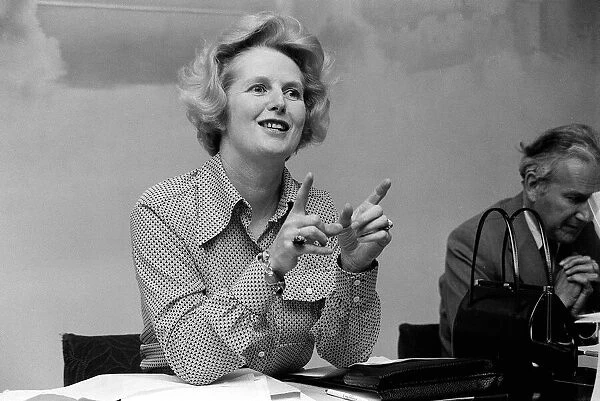 Margaret Thatcher MP at a press conference - August 1974