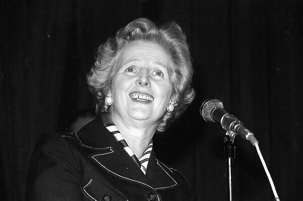 Margaret Thatcher MP talking at a meeting April 1977 Baroness