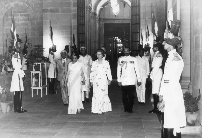 Framed Print : Margaret Thatcher with Mrs I Gandhi during Indian Tour - 20th April 1981