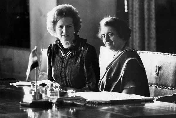 Margaret Thatcher and Mrs Indira Ghandi at meeting in India - April 1981