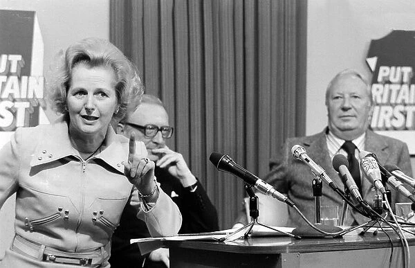 Margaret thatcher Oct 1974 Election Press Conference with Edward Heath