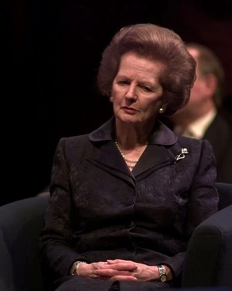 Margaret Thatcher October 1998 at Conservative Party Conference in Bournemouth listening
