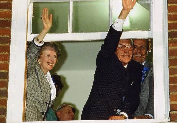 Margaret Thatcher PM and husband Denis Thatcher celebrate after winning 1987 General