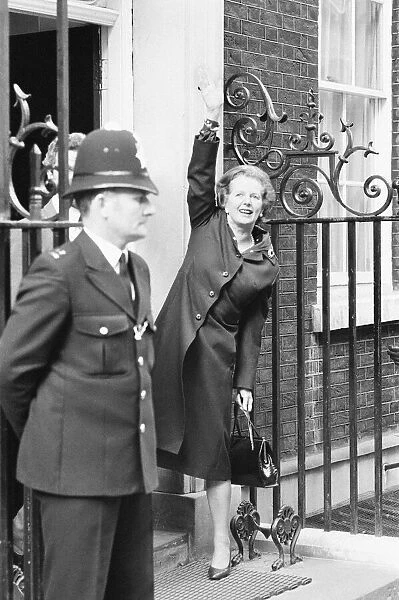 Margaret Thatcher PM pictured outside Downing Street, London, Sunday 18th April 1982