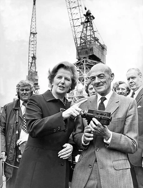 Margaret Thatcher presents Danny Brown with his retirement gift