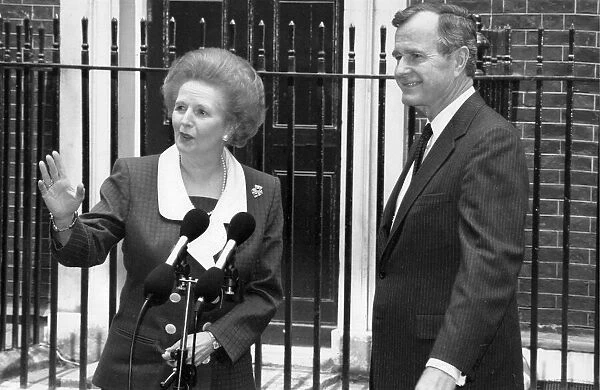 Margaret Thatcher and President George Bush senior outside 10 Downing Street - June 1989