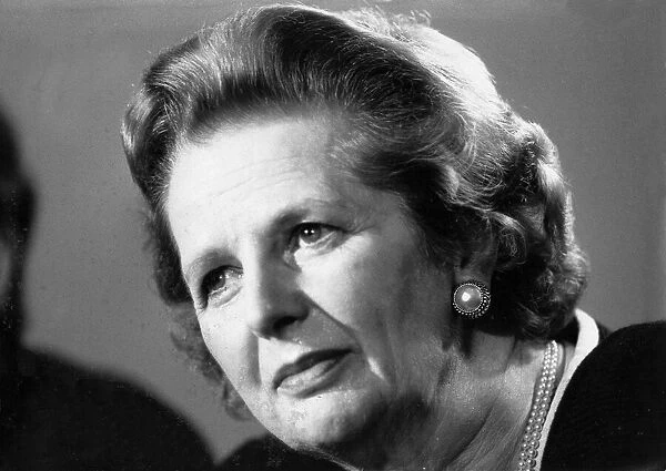 Margaret Thatcher at press conference in Glasgow during campaign - June 1987