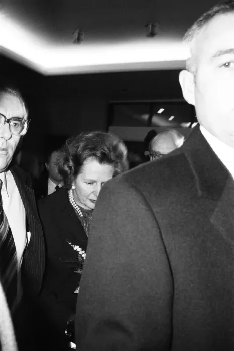 Framed Print : Margaret Thatcher Prime Minister, pictured leaving lunch at the Imperial Hotel, London Framed Print : Margaret Thatcher Prime Minister, pictured leaving lunch at the Imperial Hotel, London