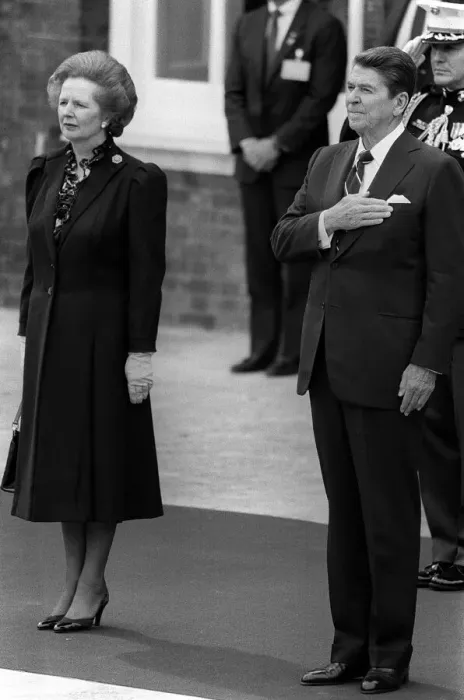 Framed Print : Margaret Thatcher and Ronald Reagan US President - 1984 during his visit to Britain Framed Print : Margaret Thatcher and Ronald Reagan US President - 1984 during his visit to Britain