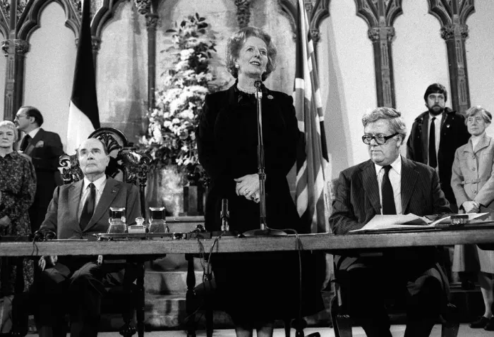 Framed Print : Margaret Thatcher signs Chunnel Agreement Feb 1986 with Francois Mitterrand Framed Print : Margaret Thatcher signs Chunnel Agreement Feb 1986 with Francois Mitterrand