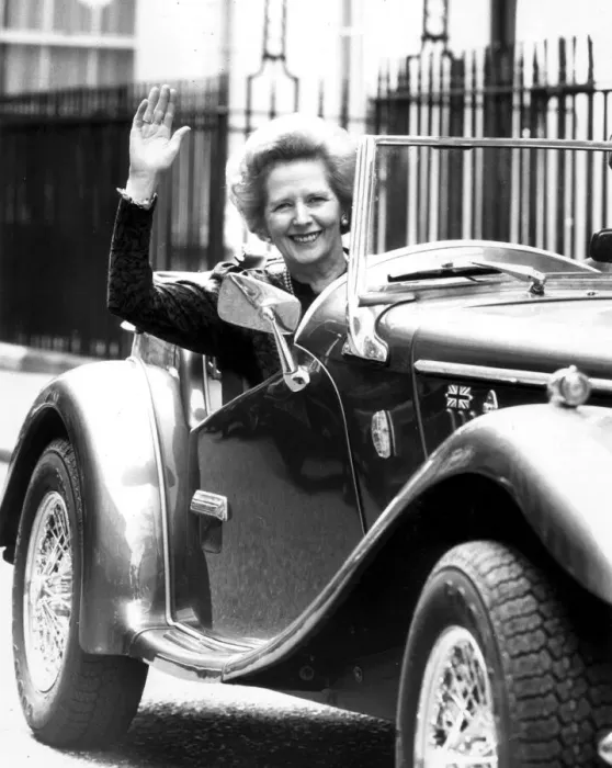 Framed Print : Margaret Thatcher sitting in a Morgan Sportscar - 27th April 1987