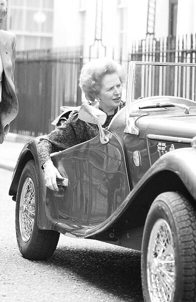 Margaret Thatcher sitting in a Morgan Sportscar - 28  /  04  /  1987