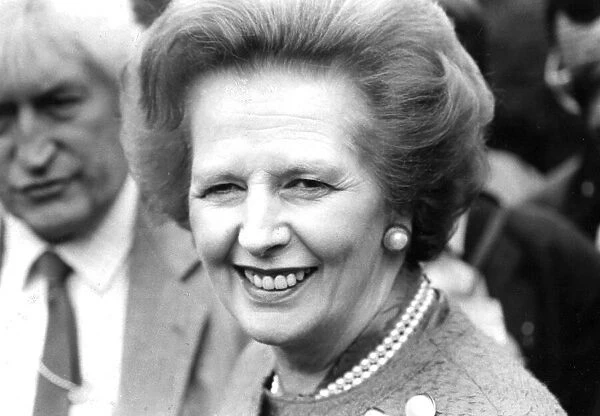 Margaret Thatcher smiling during campaign in Finchley - June 1987