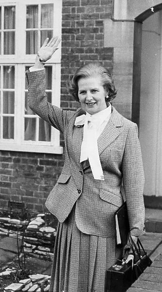 Margaret Thatcher waving as she leaves for work - March 1979 29  /  03  /  1979
