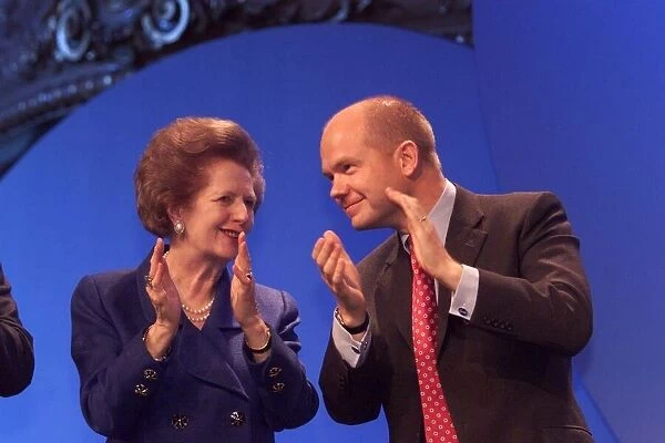 Margaret Thatcher and William Hague Oct 1999 applauding a speech by Francis Maude