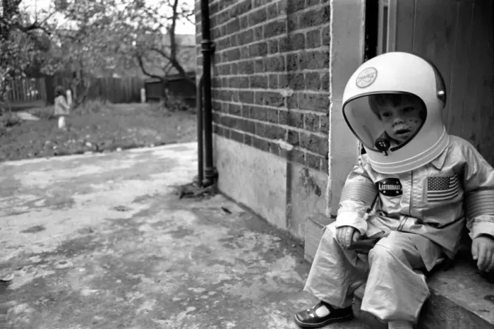 Framed Print : Mark Diment wearing a space-suit in the garden of Chancellor Grove House November