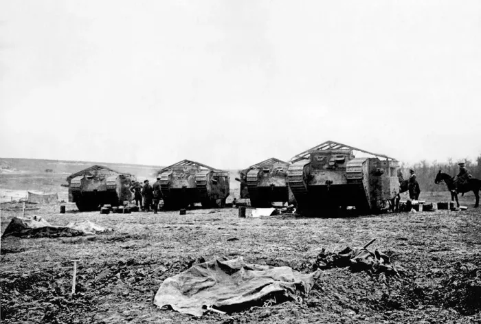 Framed Print : Mark One heavy tanks seen here being prepared for battle on the Somme battlefield