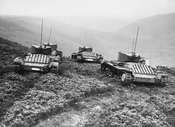 Mark III Valentine tanks on exercise in Moorland. 29th August 1941