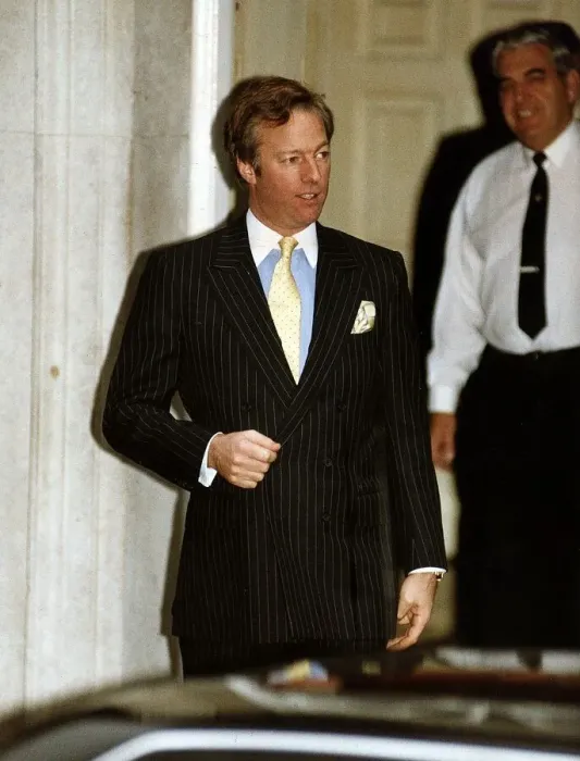 Framed Print : Mark Thatcher, son of Margaret Thatcher leaves Number 10 Downing Street. 1990s Framed Print : Mark Thatcher, son of Margaret Thatcher leaves Number 10 Downing Street. 1990s