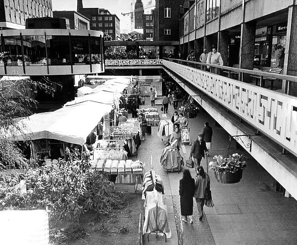 This is market day in the Lower Precinct, Coventry city centre
