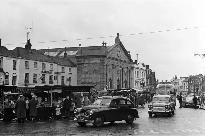 Framed Print : Market Place in Newbury, Berkshire. Newbury is to become a city. 19th March 1964 Framed Print : Market Place in Newbury, Berkshire. Newbury is to become a city. 19th March 1964