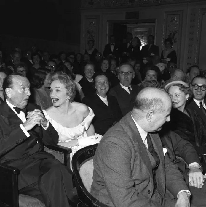 Framed Print : Marlene Dietrich sitting in the stalls of the Globe Theatre with Noel Coward whose play Framed Print : Marlene Dietrich sitting in the stalls of the Globe Theatre with Noel Coward whose play
