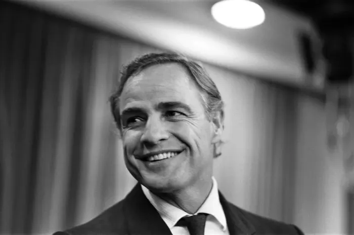 Framed Print : Marlon Brando holding a conference at London Airport May 1968 Framed Print : Marlon Brando holding a conference at London Airport May 1968