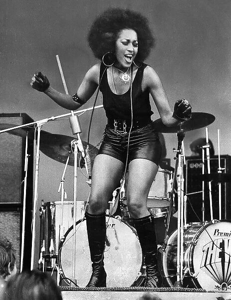 Marsha Hunt actress of the musical Hair performs at the pop festival on the Isle of Wight