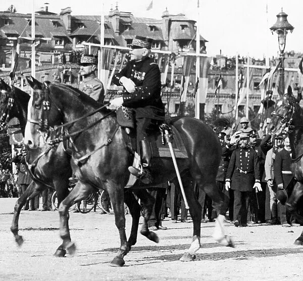 Marshells Foch (left) and Joffre seen here leading the victory parade in Paris