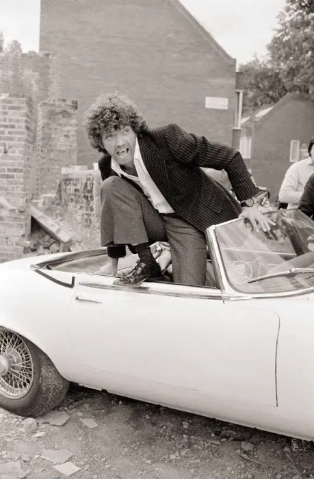 Framed Print : Martin Shaw Jumping out of a white convertable car on the set of The Professionals Framed Print : Martin Shaw Jumping out of a white convertable car on the set of The Professionals