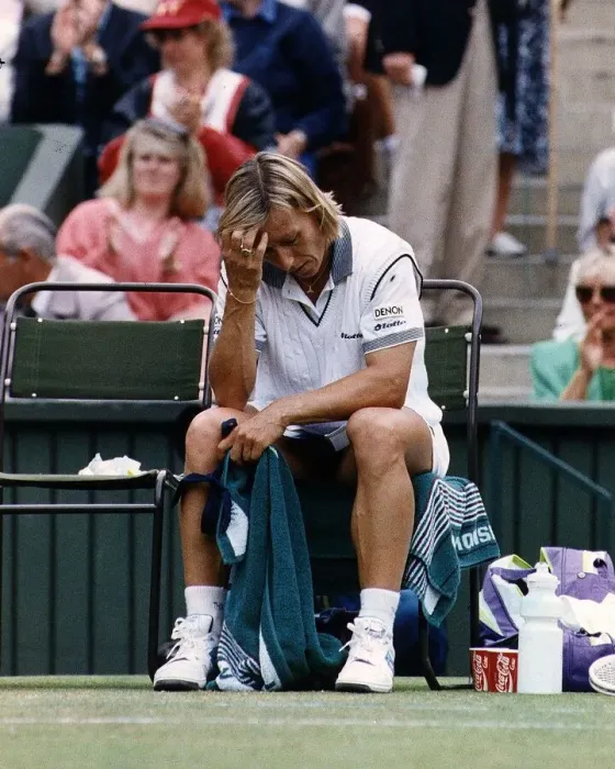 Framed Print : Martina Navratilova hangs her head in despair after Monica Seles had bundled her out of