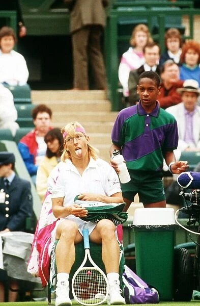 Martina Navratilova has a rest during her match at Wimbledon 1992