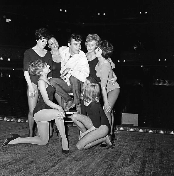 Marty Wilde rehearsing with with the Fox-Miller dancing girls during rehearsals at