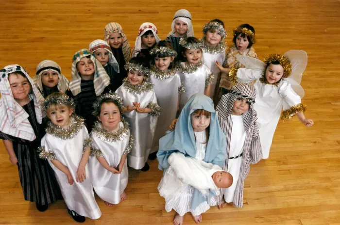 Framed Print : Mary and Joseph, Hannah Thompson (4) and Jamie Rozario (5) with the Angel Sarah Beaver (4 Framed Print : Mary and Joseph, Hannah Thompson (4) and Jamie Rozario (5) with the Angel Sarah Beaver (4