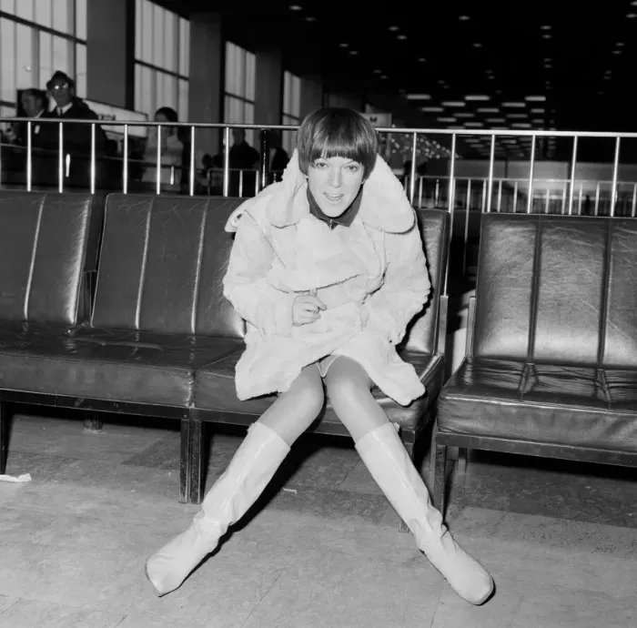 Framed Print : Mary Quant, at London Airport, on her way to Paris to go to a fancy dress ball Framed Print : Mary Quant, at London Airport, on her way to Paris to go to a fancy dress ball