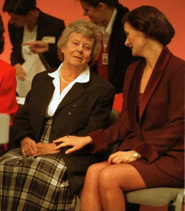 Framed Print : Mary Wilson widow of Harold Wilson being comforted by Cherie Blair wife of Tony Blair Framed Print : Mary Wilson widow of Harold Wilson being comforted by Cherie Blair wife of Tony Blair