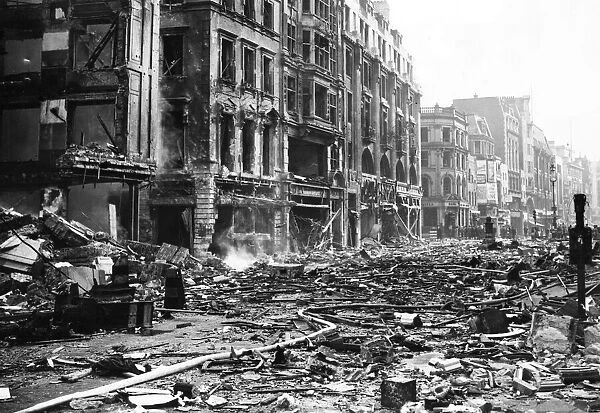 Marylebone, London, in circa April 1941. The street is filled with debris from