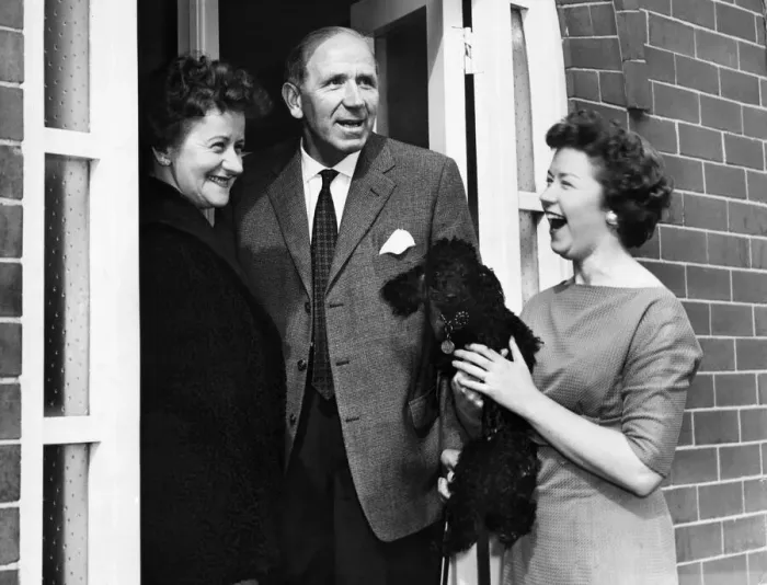 Framed Print : Matt Busby, Manchester United Manager, delighted to be back home in Chorlton-cum-Hardy Framed Print : Matt Busby, Manchester United Manager, delighted to be back home in Chorlton-cum-Hardy