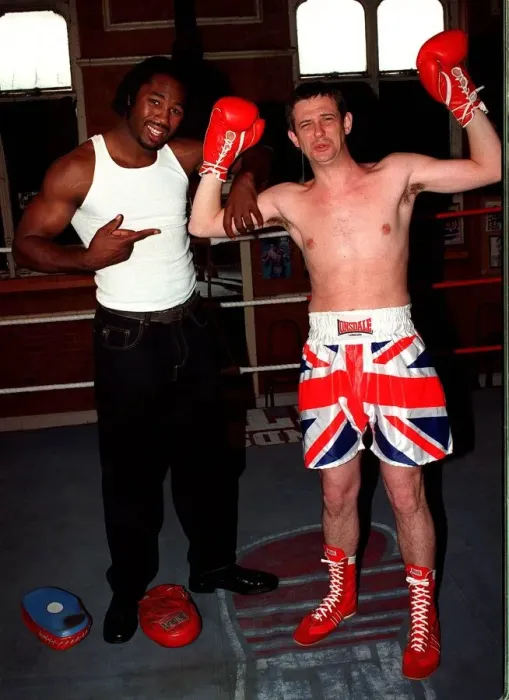 Framed Print : Matthew Wright Mirror Journalist with Lennox Lewis 1997 WBC World Heavy Weight