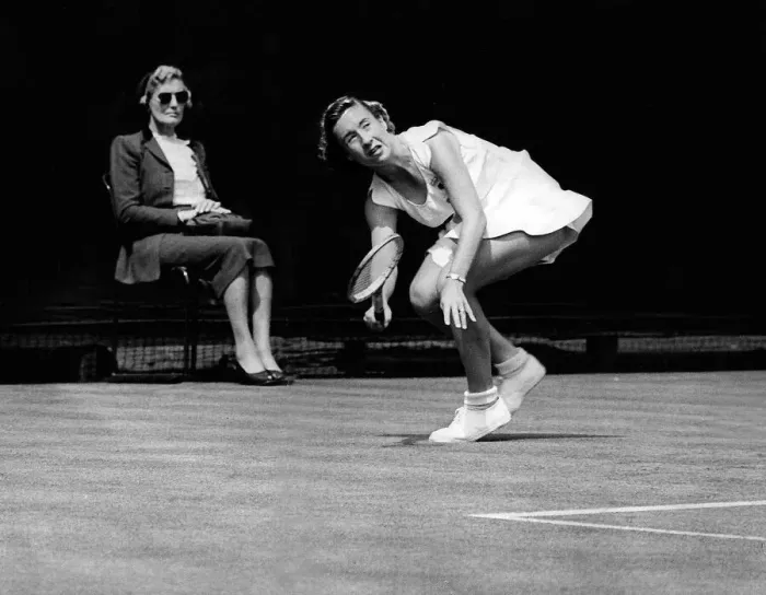 Framed Print : Maureen Connolly (Little Mo) US tennis star in action on court Framed Print : Maureen Connolly (Little Mo) US tennis star in action on court
