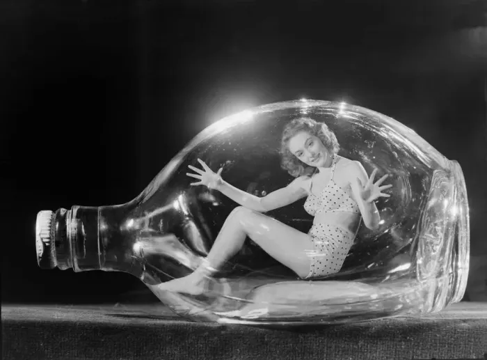 Framed Print : Maureen O Dea Windmill Theatre Girl, photographed in glass bottle Framed Print : Maureen O Dea Windmill Theatre Girl, photographed in glass bottle