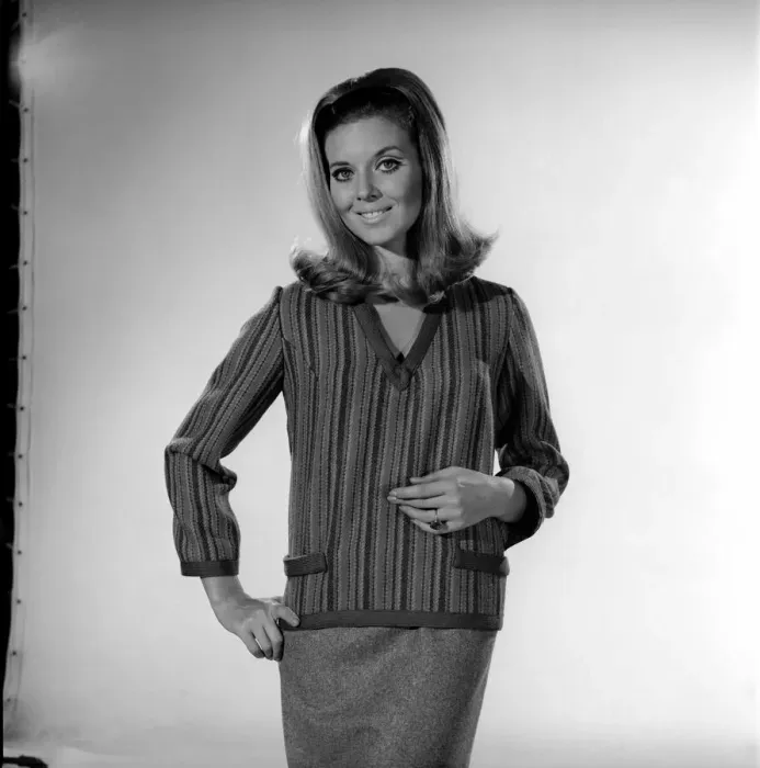 Framed Print : Maureen Walker seen here modelling Cardigan. 1960 Framed Print : Maureen Walker seen here modelling Cardigan. 1960